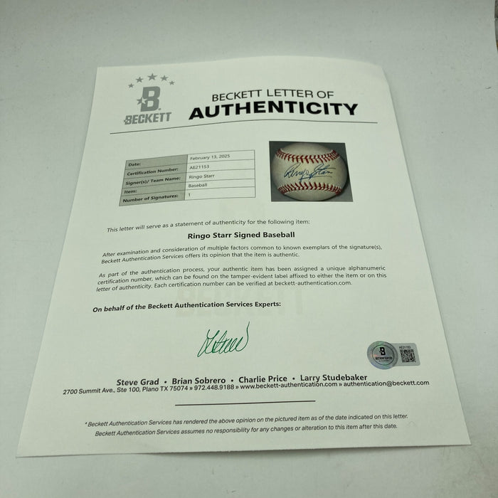 Ringo Starr Beatles Single Signed American League Baseball Beckett COA