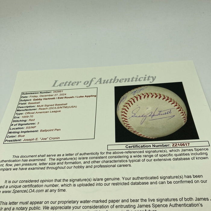 Gabby Hartnett Signed Official American League Joe Cronin Baseball JSA COA