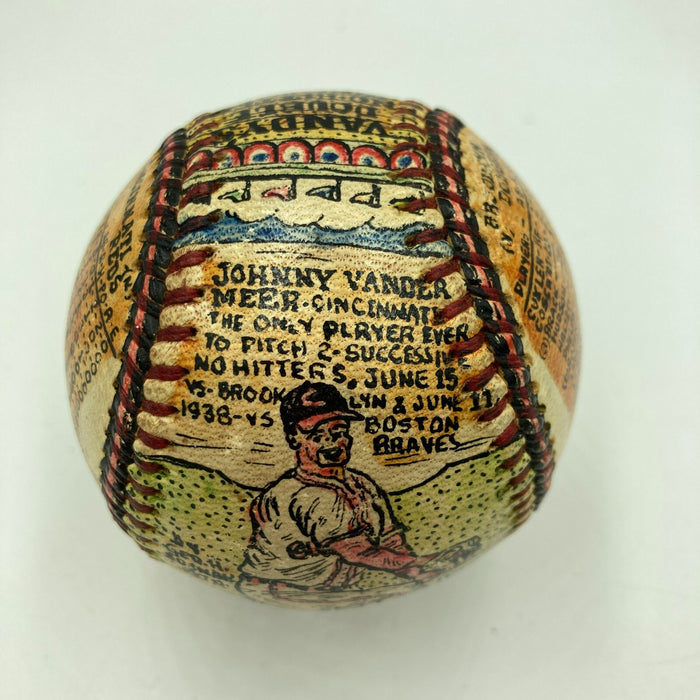Johnny Vander Meer 2 Straight No Hitters George Sosnak Folk Art Signed Baseball