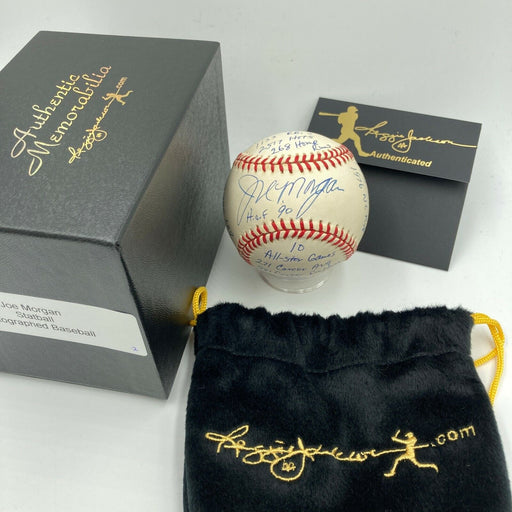 Joe Morgan Signed Heavily Inscribed Career STAT Baseball Reggie Jackson COA