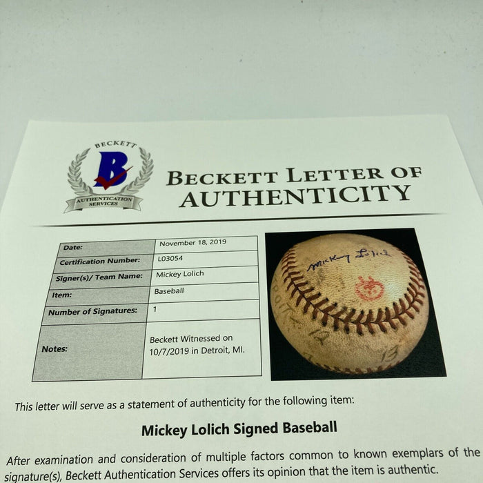 Mickey Lolich Signed Career Win No. 129 Final Out Game Used Baseball Beckett COA