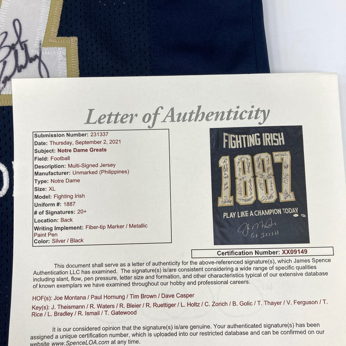 Notre Dame Fighting Irish Legends Multi Signed Jersey 20+ Sigs JSA Joe Montana