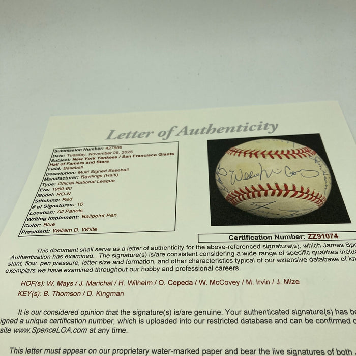 San Francisco Giants HOF Legends Signed Baseball Willie Mays Willie Mccovey JSA
