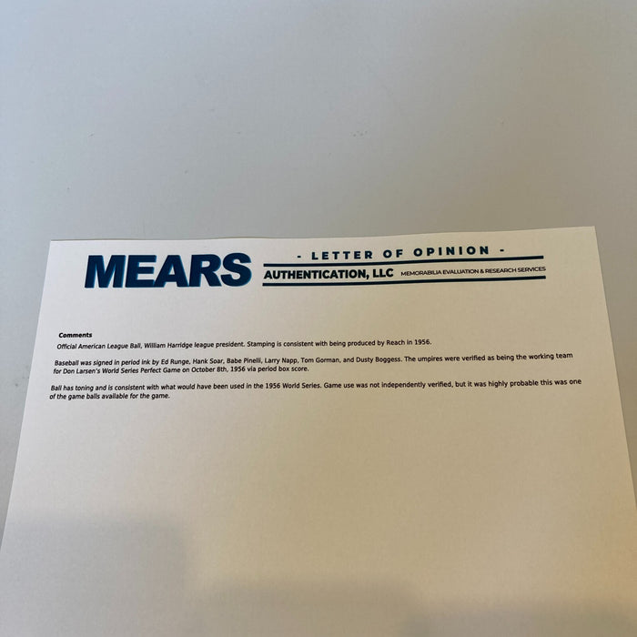 Historic 1956 World Series Don Larsen Perfect Game Signed Game Used Baseball JSA