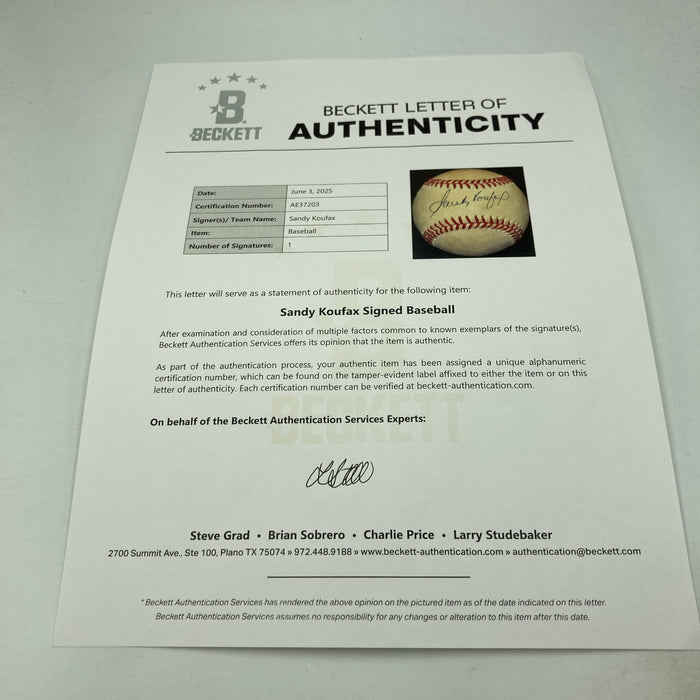 Sandy Koufax Signed Official National League Baseball Beckett COA