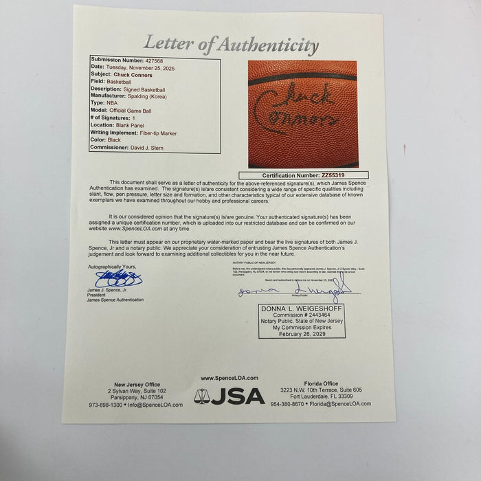 Chuck Connor Signed Spalding Official NBA Game Basketball JSA COA RARE