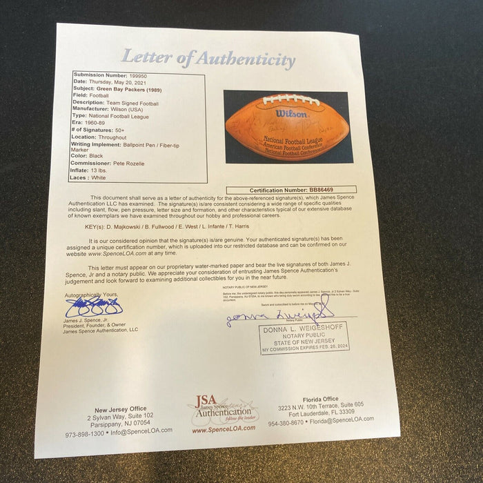 1989 Green Bay Packers Team Signed Wilson NFL Game Football 50+ Sigs JSA COA