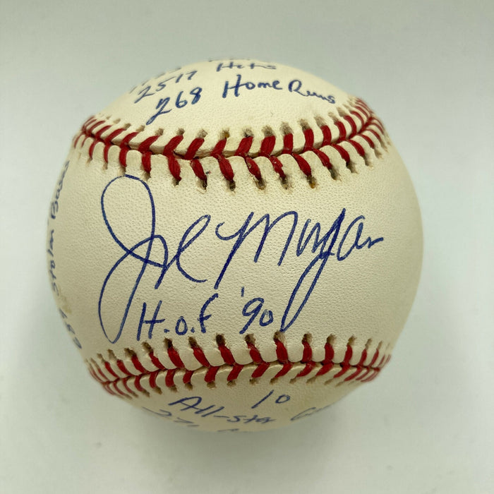 Joe Morgan Signed Heavily Inscribed Career STAT Baseball Reggie Jackson COA