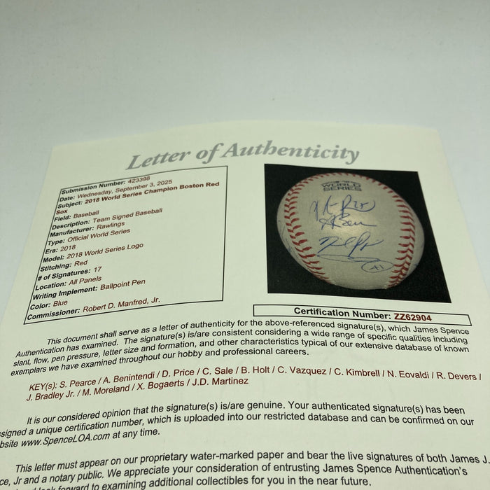 2018 Boston Red Sox World Series Champs Team Signed World Series Baseball JSA