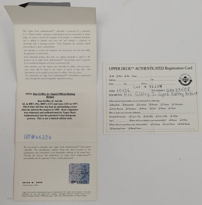 Ken Griffey Jr. Signed Seattle Mariners Batting Helmet UDA Upper Deck COA