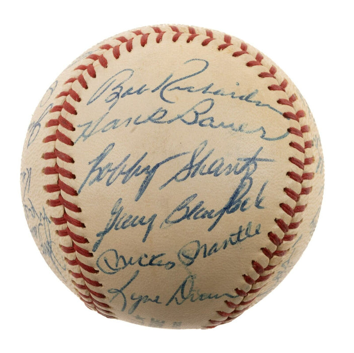 1958 New York Yankees W.S. Champs Team Signed Baseball Mickey Mantle Maris JSA