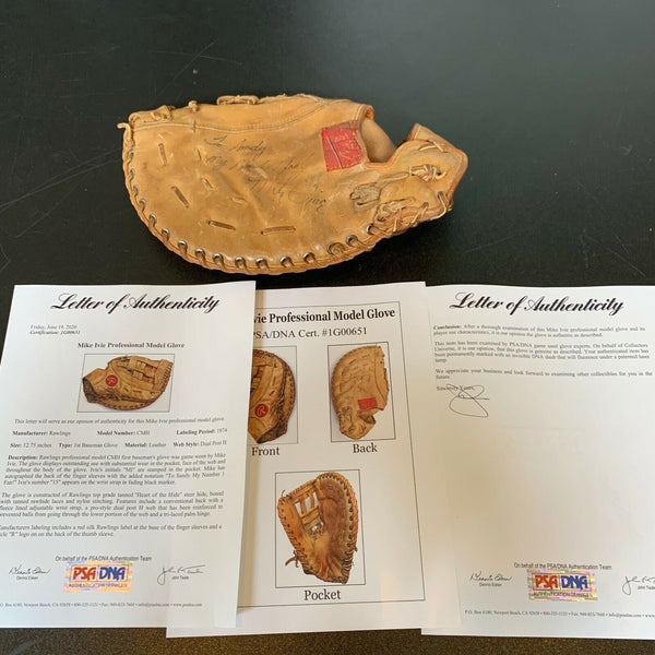 Mike Ivie Signed 1974 Game Used First Baseman's Glove PSA DNA COA Giants RARE