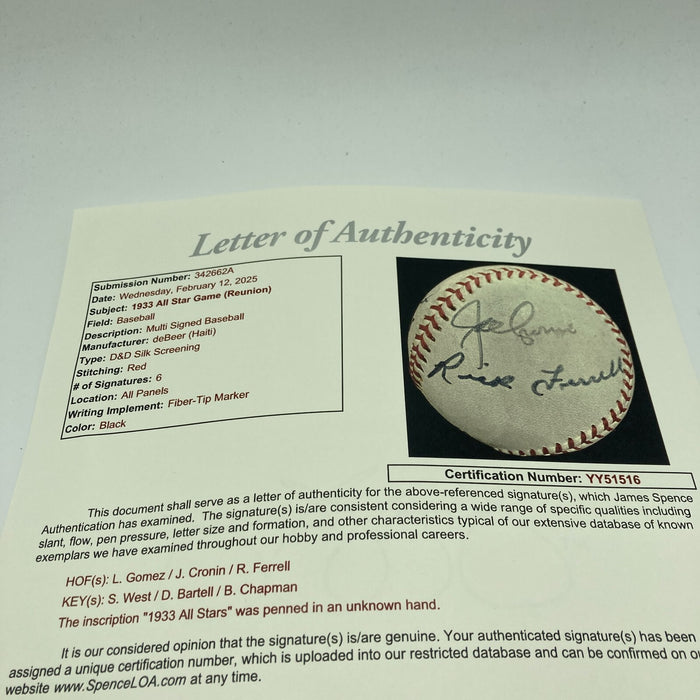1933 Inaugural First Ever All Star Game Team Signed Baseball With JSA COA