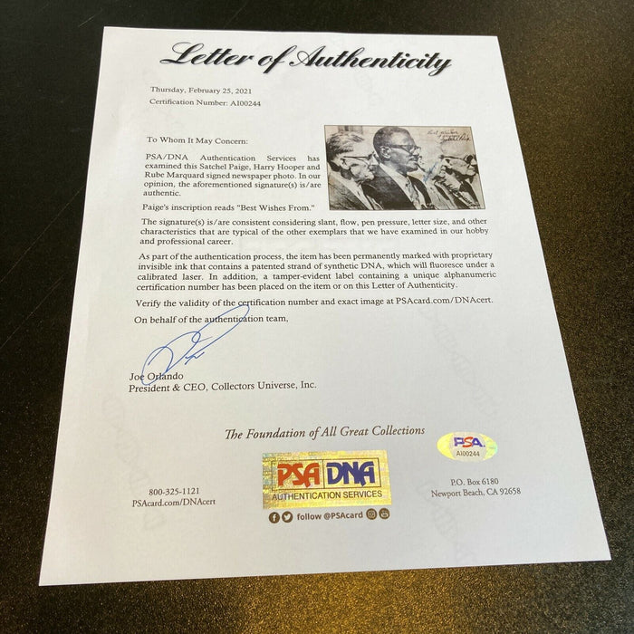 Satchel Paige Harry Hooper Rube Marquard Signed 1971 HOF Induction Photo PSA DNA