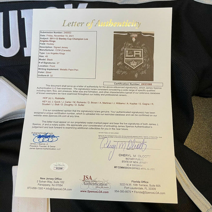 2011-12 Los Angeles Kings Stanley Cups Champs Team Signed Game Jersey JSA COA