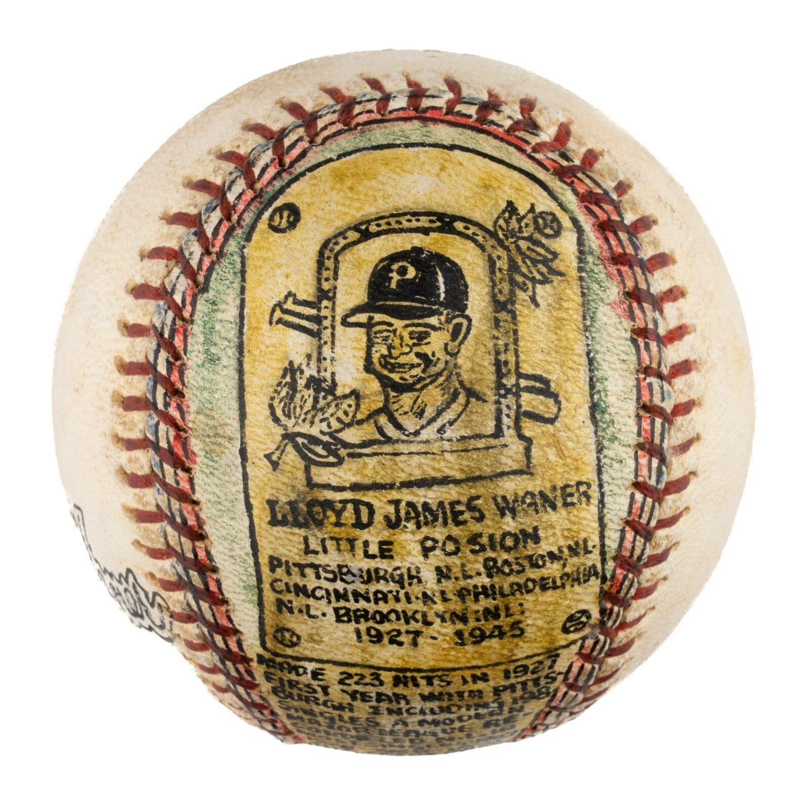 Beautiful Lloyd Waner Hand Painted George Sosnak Folk Art Signed Baseball
