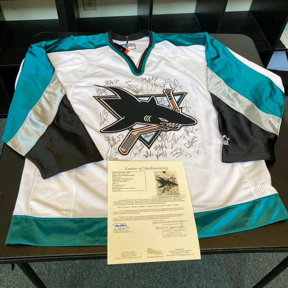 1998-1999 San Jose Sharks Team Signed Authentic Game Model NHL Jersey JSA COA