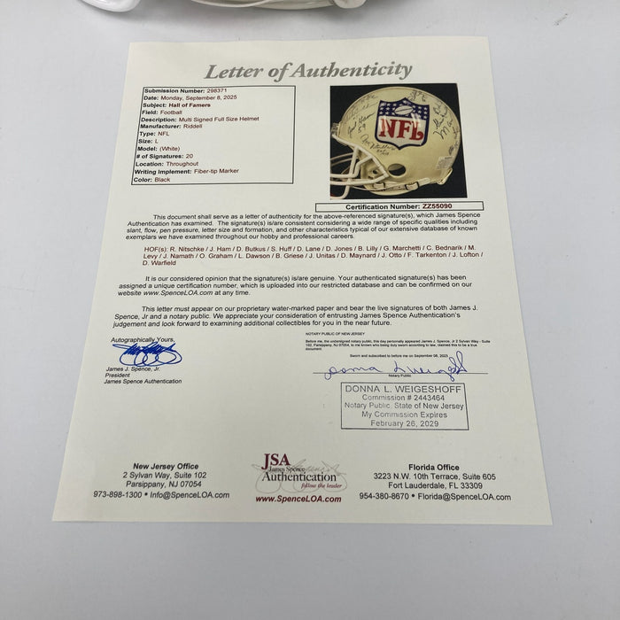 Johnny Unitas Joe Namath Len Dawson Hall Of Fame Multi Signed NFL Helmet JSA COA