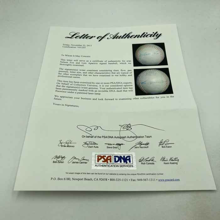 Nellie Fox &  Luis Aparicio Signed 1950's Baseball With Topps Card PSA DNA COA