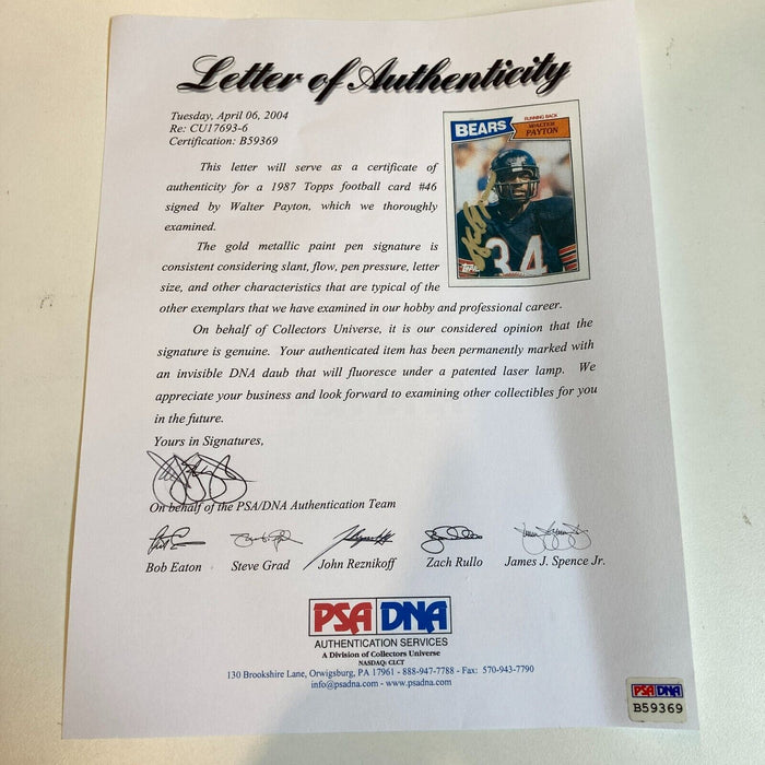 1987 Topps Walter Payton Signed Football Card PSA DNA COA
