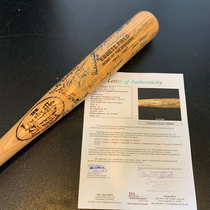 Rare Brooklyn & Los Angeles Dodgers Legends Multi Signed Bat 45 Sigs! JSA COA