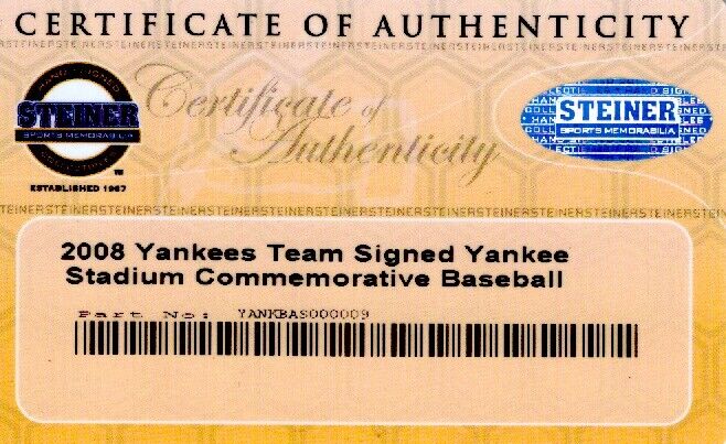 2008 New York Yankees Team Signed Baseball Derek Jeter Mariano Rivera Steiner