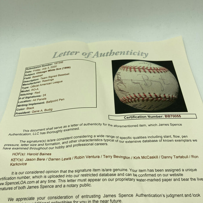 1996 Chicago White Sox Team Signed Autographed Baseball With JSA COA