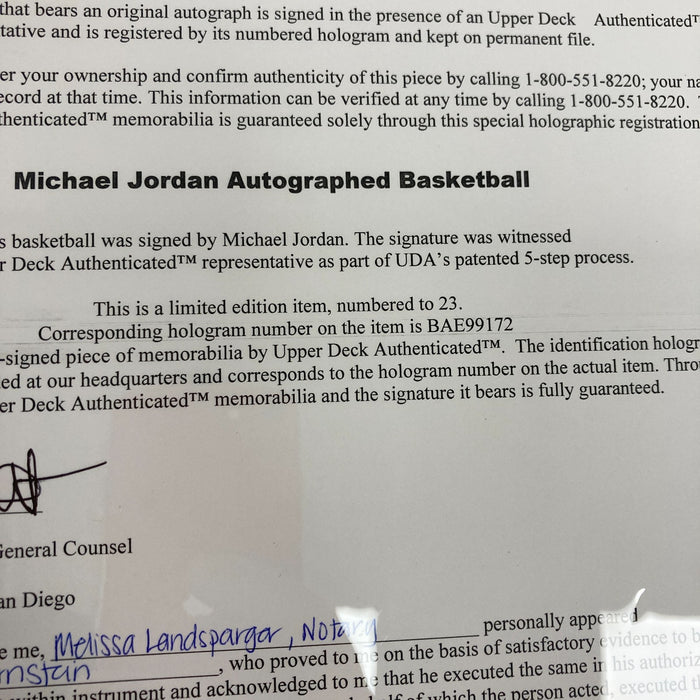 Incredible Michael Jeffrey Jordan Full Name Signed Basketball Upper Deck UDA COA