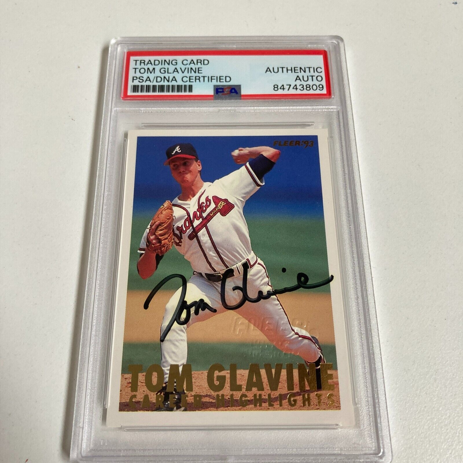 1993 Fleer Tom Glavine Signed Promo Card With Fleer Stamp PSA DNA RARE Showpieces Sports 1993 Fleer Tom Glavine Signed Promo Card With Fleer Stamp PSA DNA RARE Showpieces Sports