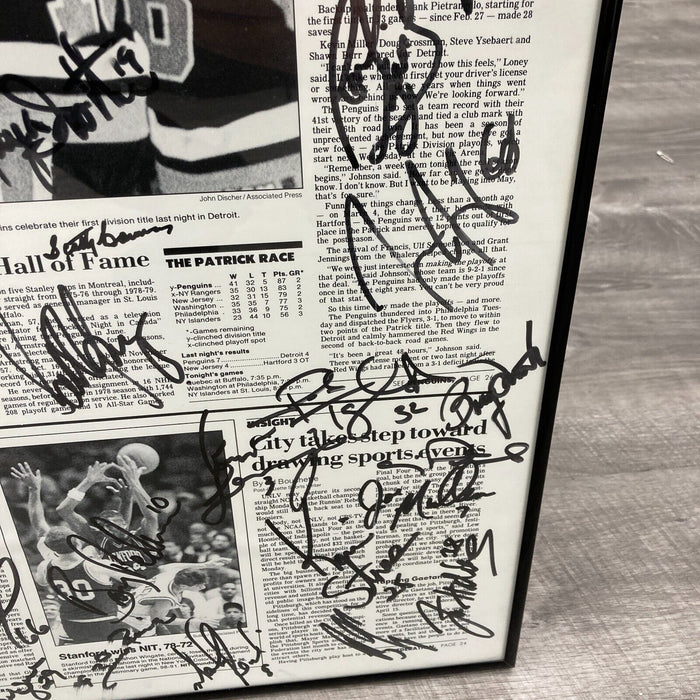 1990-91 Stanley Cup Champion Pittsburgh Penguins Team Signed Newspaper Photo JSA