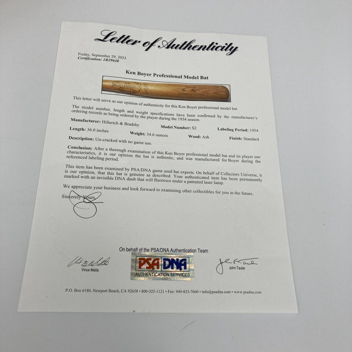 Ken Boyer 1954 Rookie Game Issued Louisville Slugger Baseball Bat PSA DNA COA