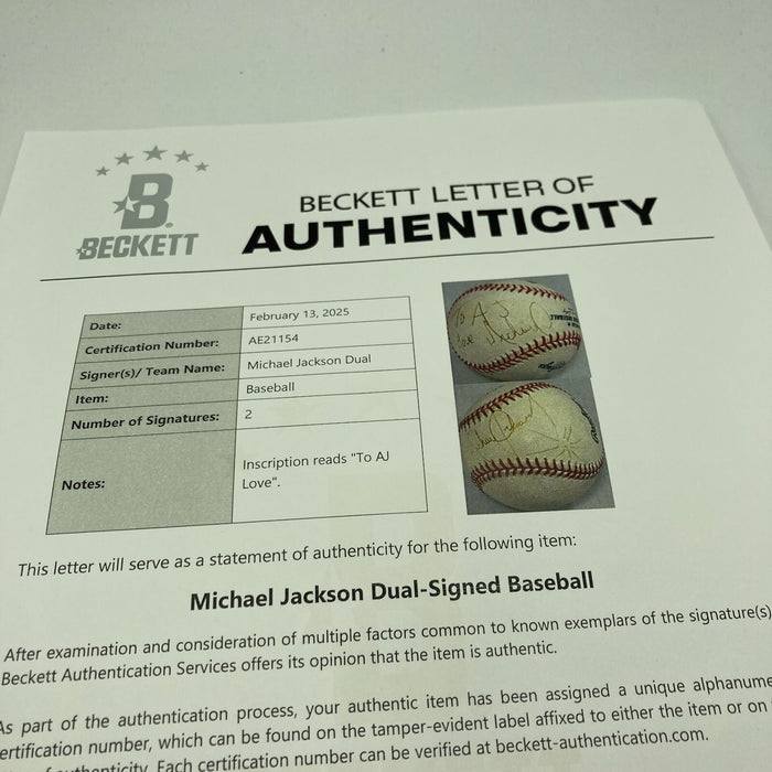 Michael Jackson Signed Autographed Major League Baseball Beckett COA