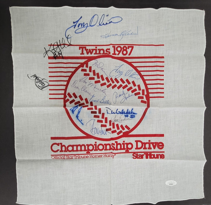 1987 Minnesota Twins W.S. Champs Team Signed Homer Hanky Kirby Puckett JSA COA