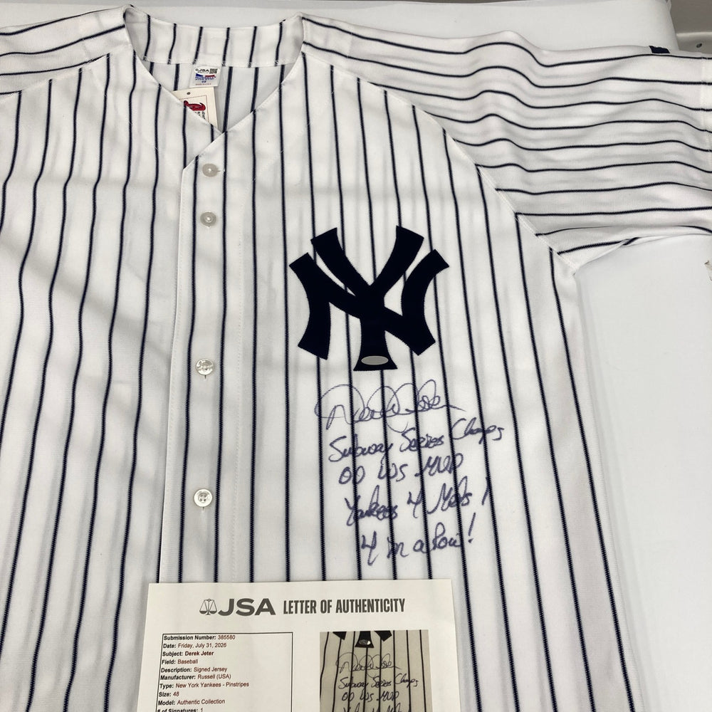 Derek Jeter Signed Heavily Inscribed 2000 World Series NY Yankees Jersey JSA COA