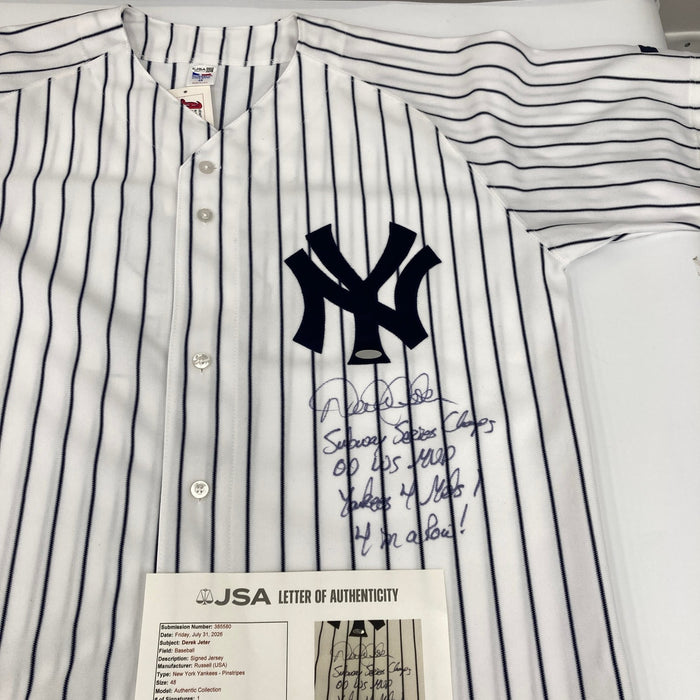Derek Jeter Signed Heavily Inscribed 2000 World Series NY Yankees Jersey JSA COA