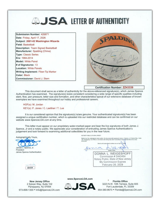 Michael Jordan 2001-02 Washington Wizards Team-Signed Basketball UDA & JSA COA