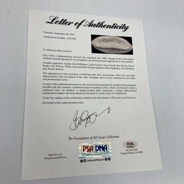 1985 Super Bowl Champs Chicago Bears Team Signed Football Walter Payton PSA DNA