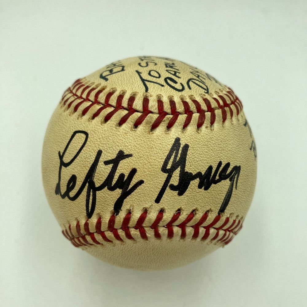 Lefty Gomez Signed First Pitch Thrown Game Used Baseball Carl Hubbell Day JSA