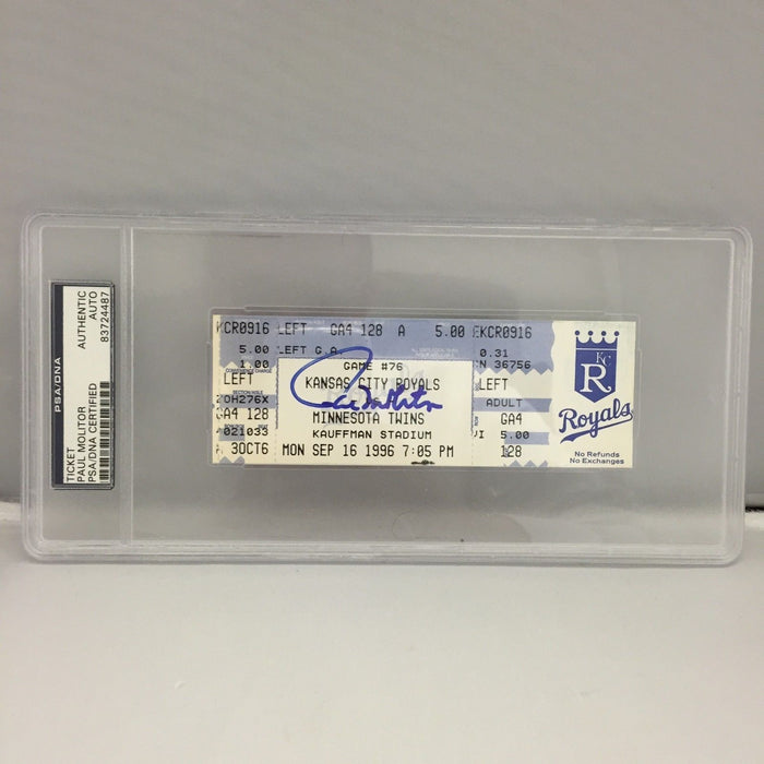 Rare Paul Molitor Signed 3,000 Hit Game Ticket 9-16-1996 PSA DNA Slabbed Auto