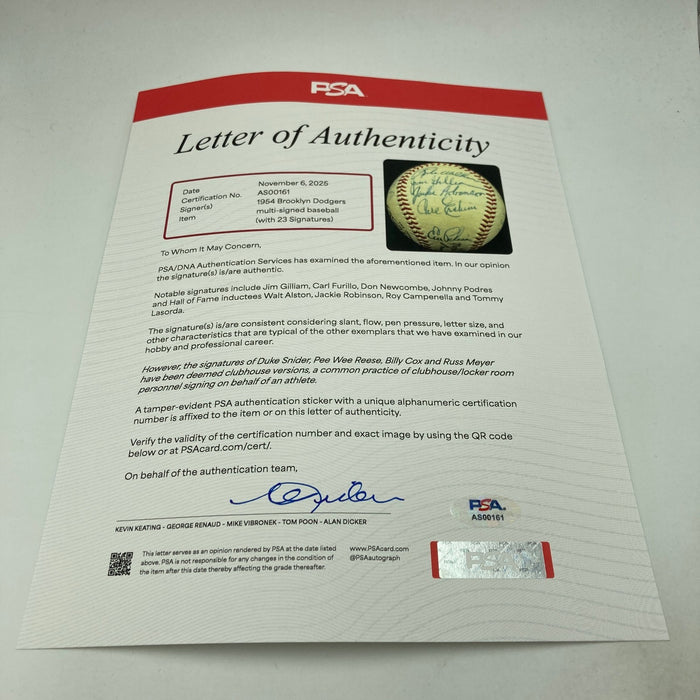 Jackie Robinson 1954 Brooklyn Dodgers Team Signed Baseball PSA DNA