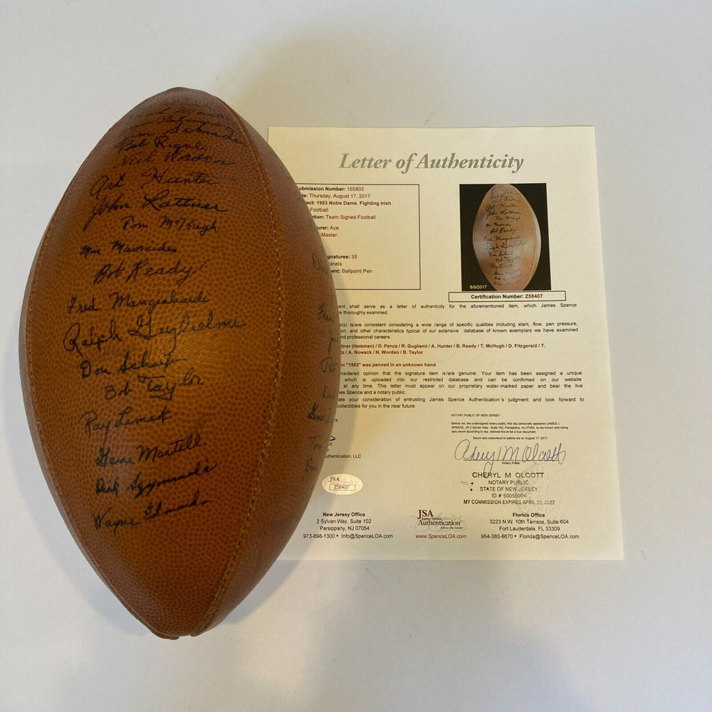 1953 Notre Dame Fighting Irish Champions Team Signed Football 35 Sigs JSA COA