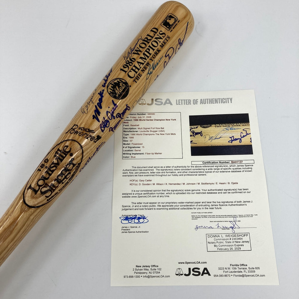 1986 New York Mets W.S. Champs Team Signed Baseball Bat JSA COA