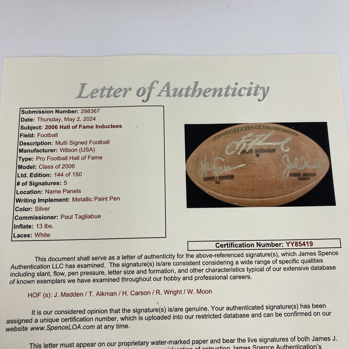 John Madden Troy Aikman 2006 Hall Of Fame Induction Signed Football JSA COA