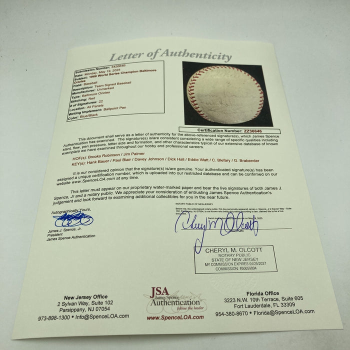1966 Baltimore Orioles World Series Champs Team Signed Baseball JSA COA
