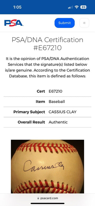 Cassius Clay Muhammad Ali Signed American League Baseball PSA DNA RARE