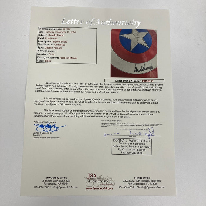 President Donald Trump Full Name Signed Large Captain America Shield  JSA COA