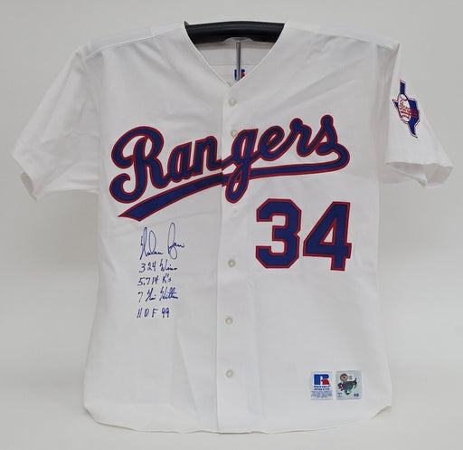 Nolan Ryan Signed Heavily Inscribed Texas Rangers Game Model STAT Jersey Beckett