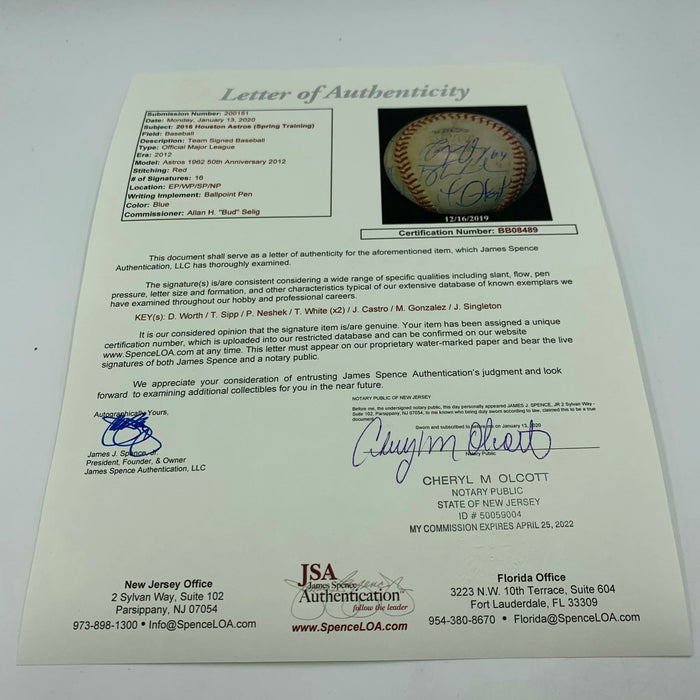 2016 Houston Astros Team Signed Game Used 50th Anniversary MLB Baseball JSA COA