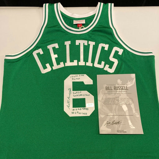 Bill Russell Signed Heavily Inscribed STATS Boston Celtics Jersey With JSA COA