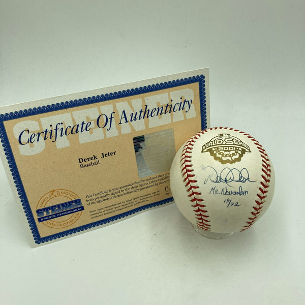 Derek Jeter "Mr. November" Signed 2001 World Series Baseball Steiner COA 18/22